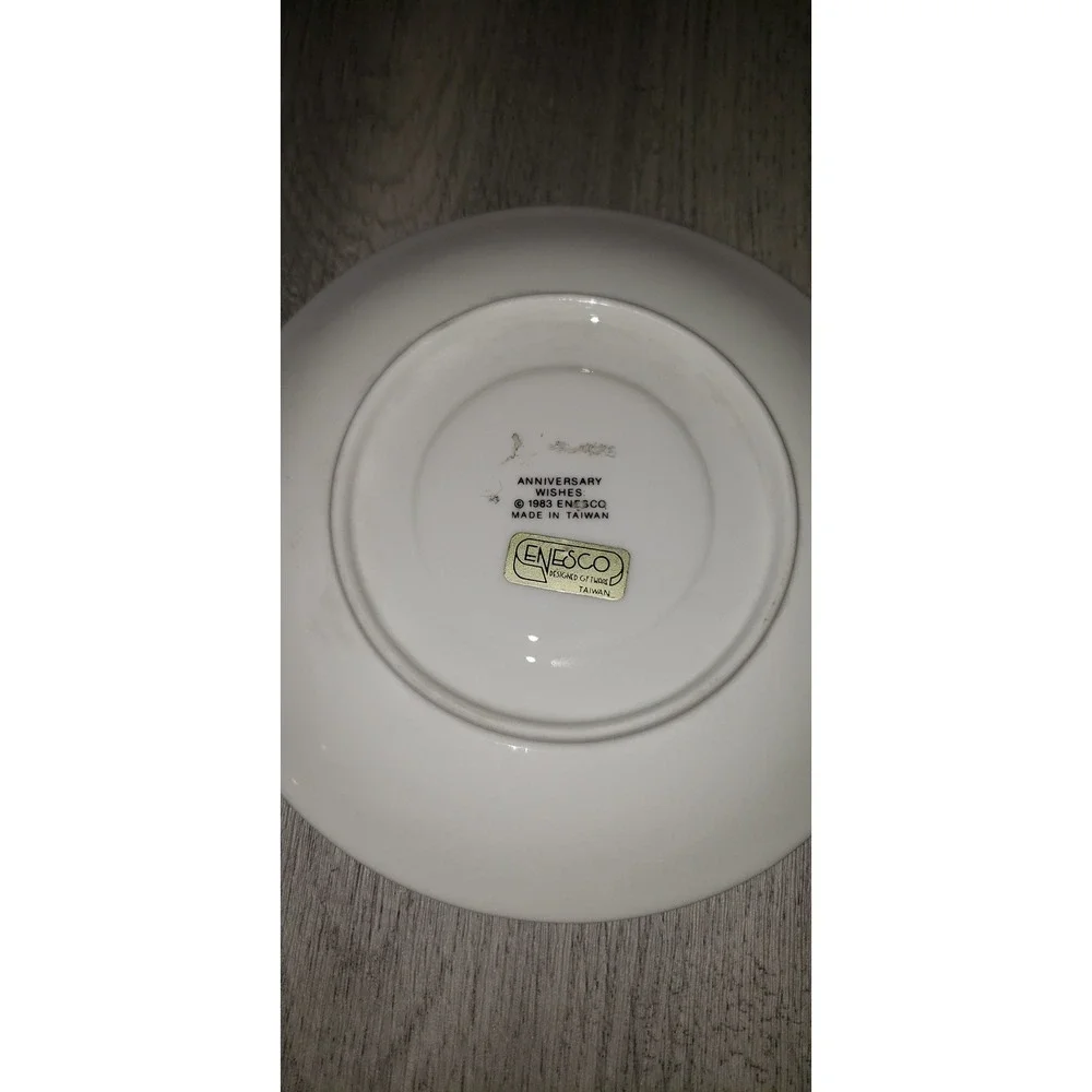 Vintage 1983 Enesco Silver Anniversary Wishes Tea Cup and Saucer Set